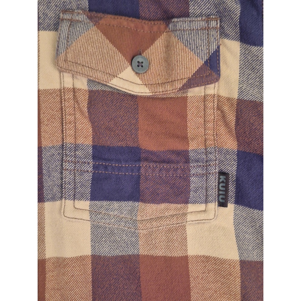 Kuiu Mens Plaid Flannel Button Down Shirt Brown Tan Blue Long Sleeve Small - Picture 6 of 14